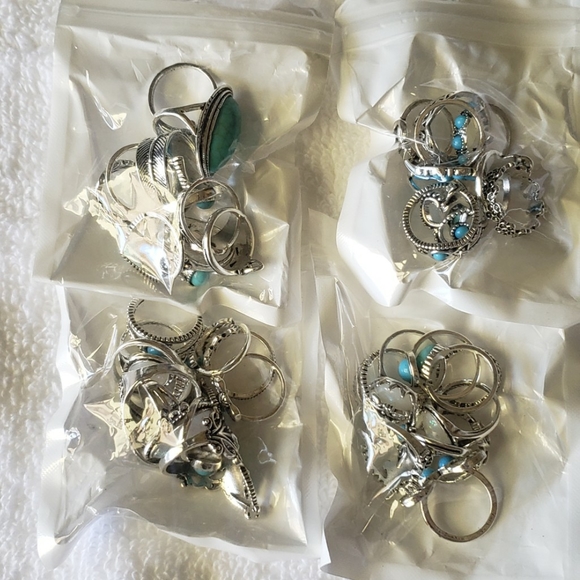 Silvertone Turquoise Opal Faux Lot of 40 Rings Boho Flower Fashion Ring GIFT New - Picture 12 of 15